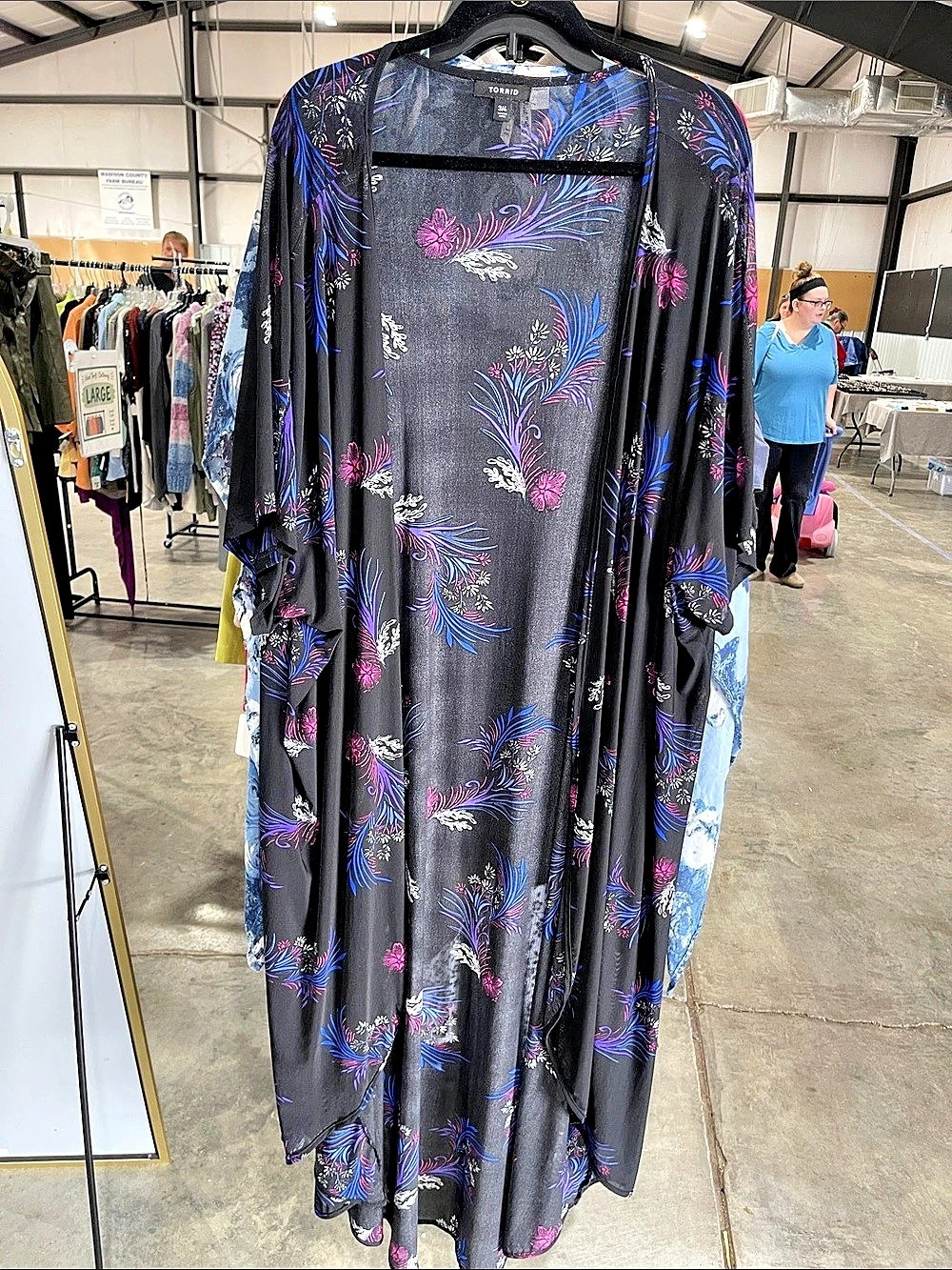 Torrid Floral Long Lightweight Flowy Kimono Cardigan in Black & Purple Size 3/4